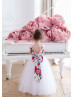 Cap Sleeves Floral Satin Tulle Flower Girl Dress